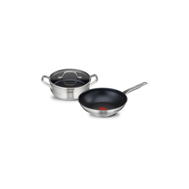 TEFAL HERO SET POÊLE WOK 28 CM + SAUTEUSE 24 CM AVEC COUVERCLE INOX INDUCTION